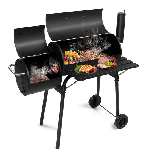  Black Double Cylinder, Wheeled, Smoked, Charcoal Grill 111X54X93Cm