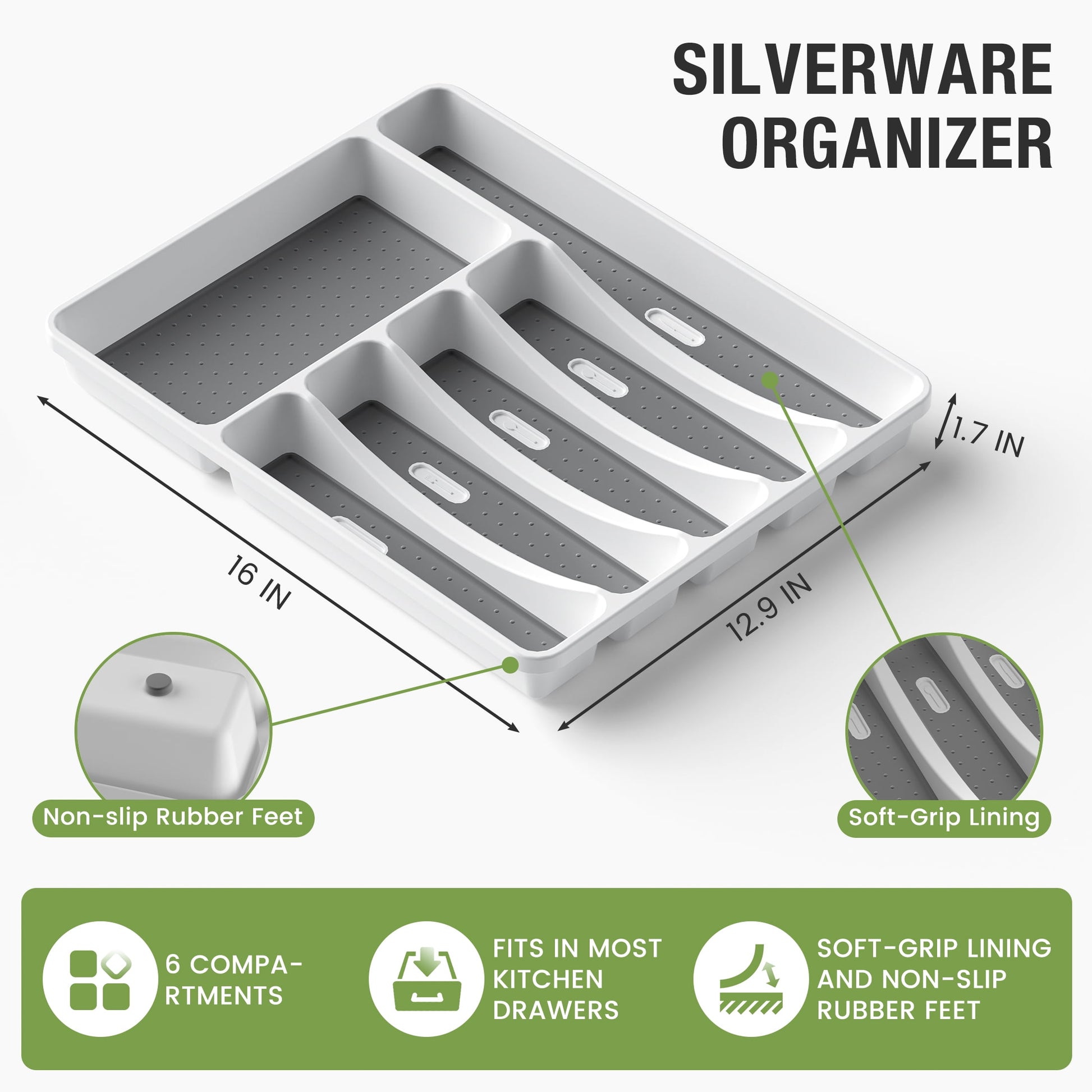 37-Piece Silverware Set with Organizer, Heavy Duty Stainless Steel Flatware Set Service for 6, Cutlery Set with Steak Knives, Mirror Polished, Dishwasher Safe, Silver