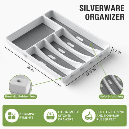 37-Piece Silverware Set with Organizer, Heavy Duty Stainless Steel Flatware Set Service for 6, Cutlery Set with Steak Knives, Mirror Polished, Dishwasher Safe, Silver