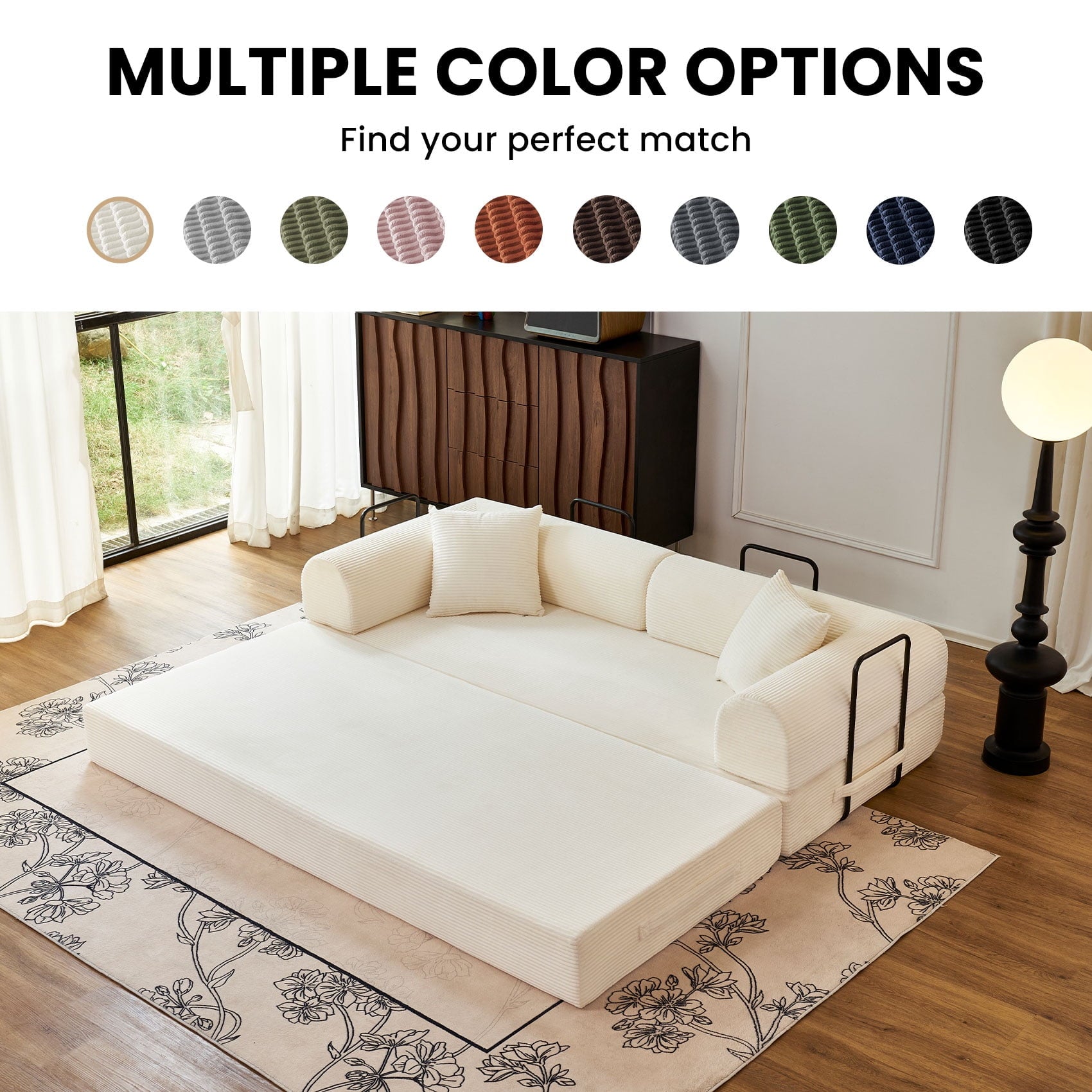 79'' Convertible Sofa Bed, High-Density Sponge Foldable Floor Couch, 5 in 1 Modular Sleeper for Living Room and Bedroom