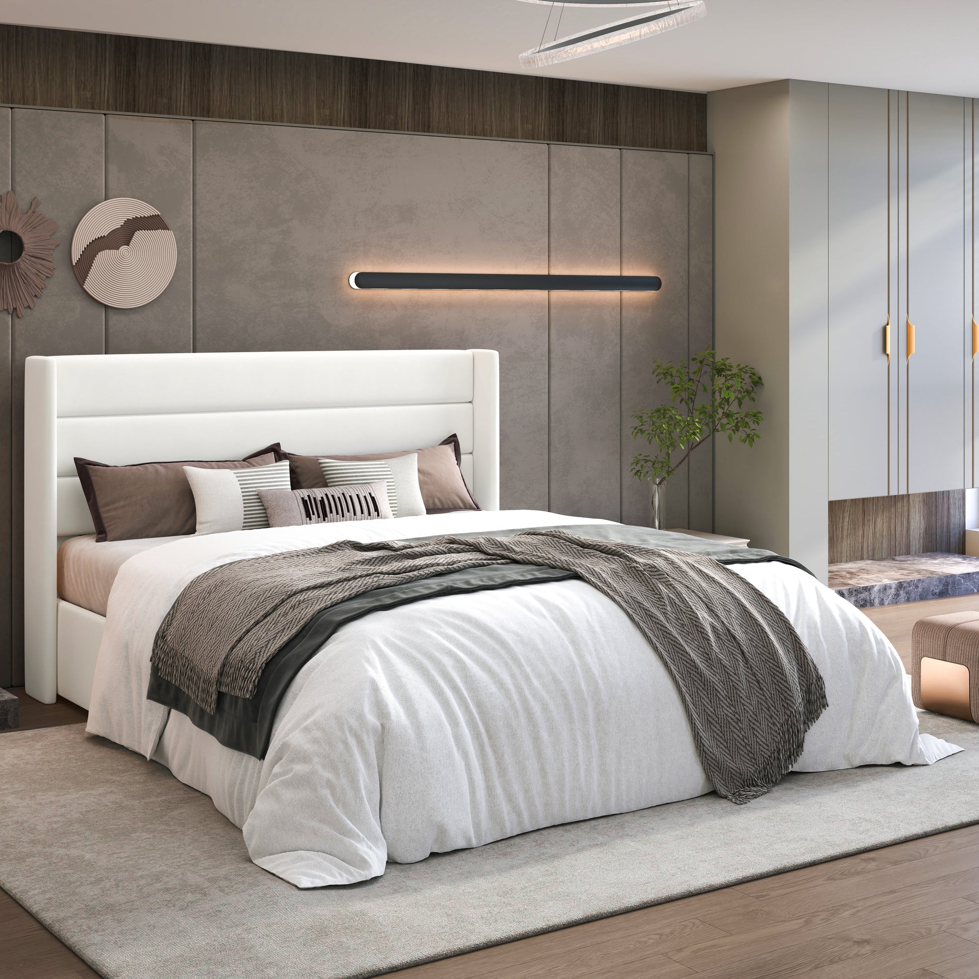 Queen Size Velvet Lift up Hydraulic Storage Bed Frame, Platform Bed with Upholstered Wingback Headboard, No Box Spring Needed, White
