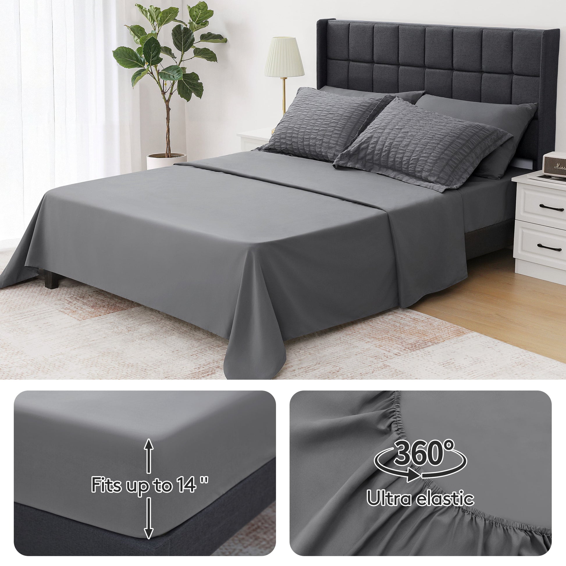 7 Piece Queen Comforter Set, Bed in a Bag with Sheets, Pillowcases & Shams, All Season Soft Bedding, Cozy and Lightweight, Machine Washable, Gray