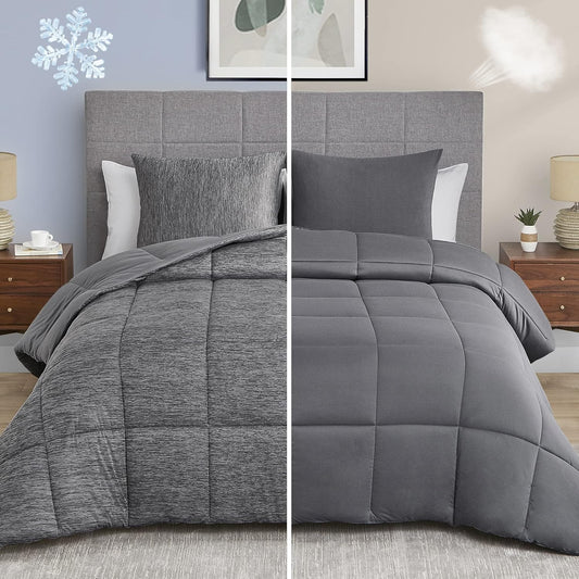 Grey King Comforter Set, 3 Pieces Reversible Cooling & Breathable, Alternative Bedding Comforter Set (106"X90")