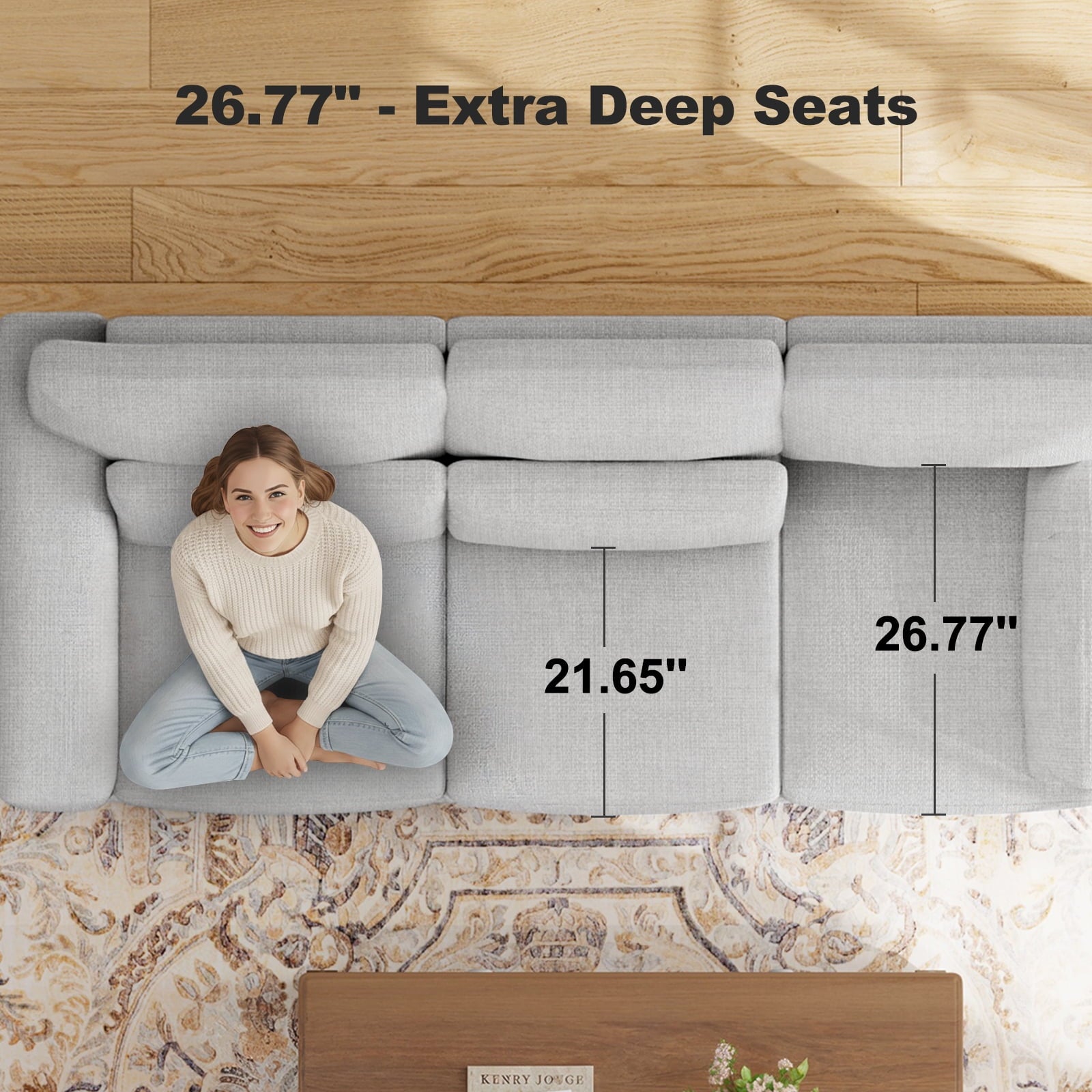 89" 3 Seater Sofa, Upholstered Couch with 3 Pillows and Removable Linen Cover, Deep Seat Sofa with Wide Armrests 
