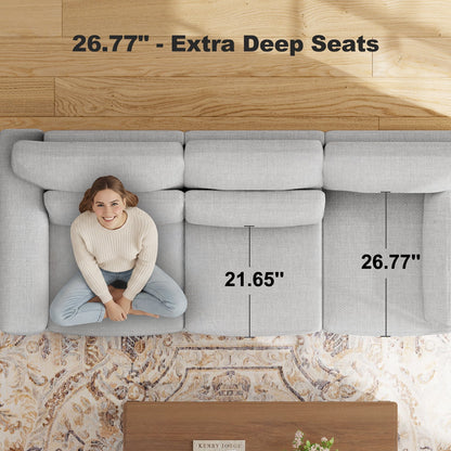89" 3 Seater Sofa, Upholstered Couch with 3 Pillows and Removable Linen Cover, Deep Seat Sofa with Wide Armrests 