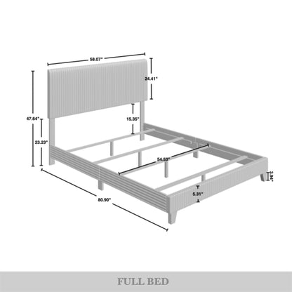Chic Corduroy Velvet Upholstered Full Bed, Grey