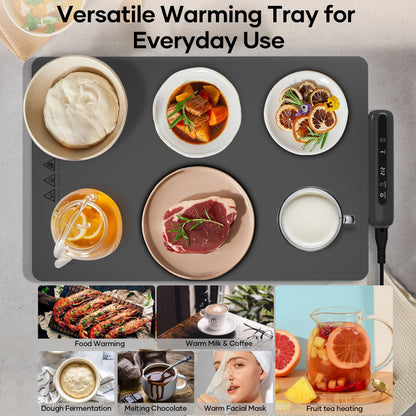Warming Mat for Food, Electric Warming Tray with 6 Temp Settings & 6-Hour Timer, Auto Shut-Off, Full Surface Heating, Portable, Rollable Food Warmer for Home, Parties Buffets Daily Use, Gray