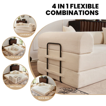 79'' Convertible Sofa Bed, High-Density Sponge Foldable Floor Couch, 5 in 1 Modular Sleeper for Living Room and Bedroom