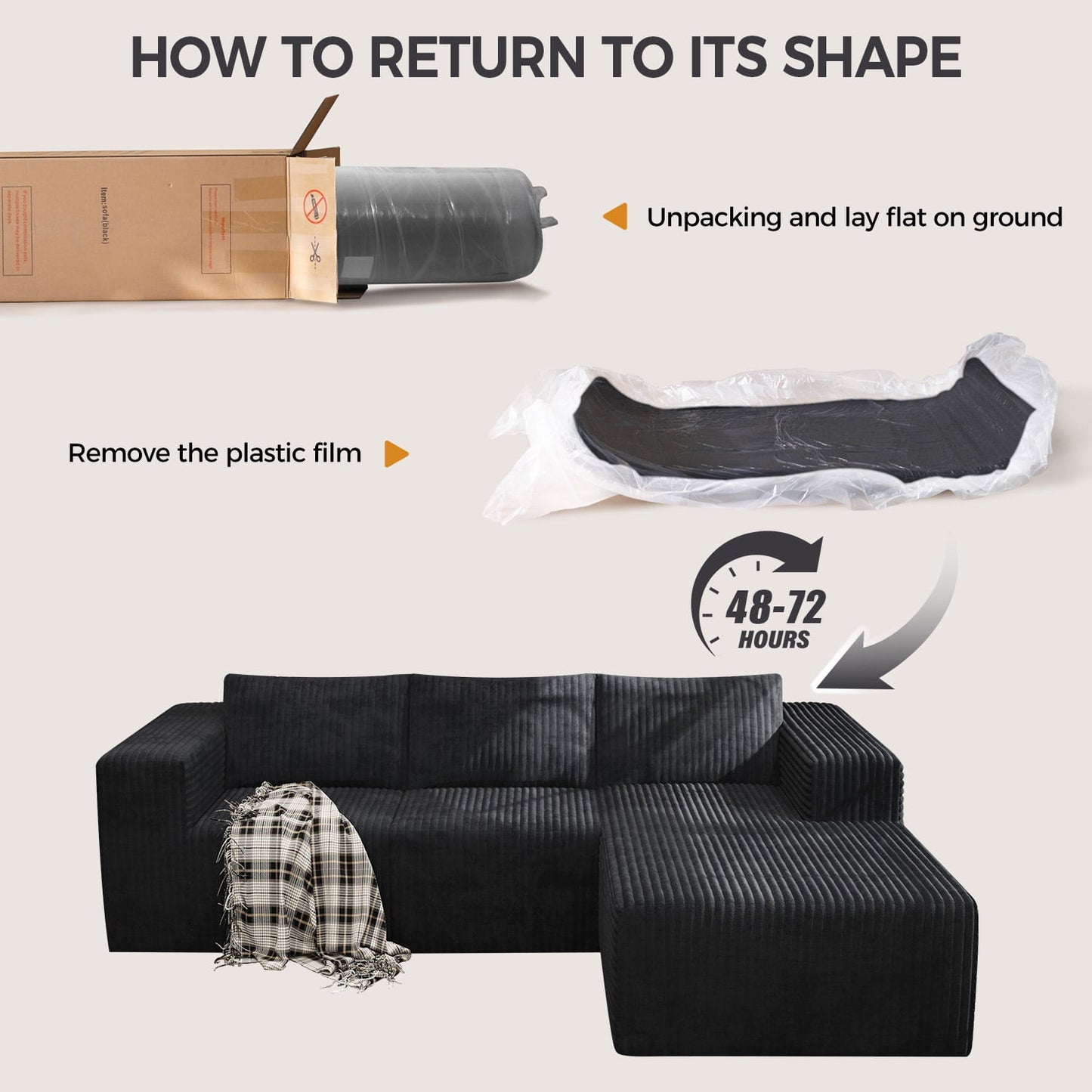 Modular Cloud Sofa - No Assembly Required, 94" Oversized L-Shaped Sectional with Chaise, Flannel Fabric Deep Seating Couch for Living Room