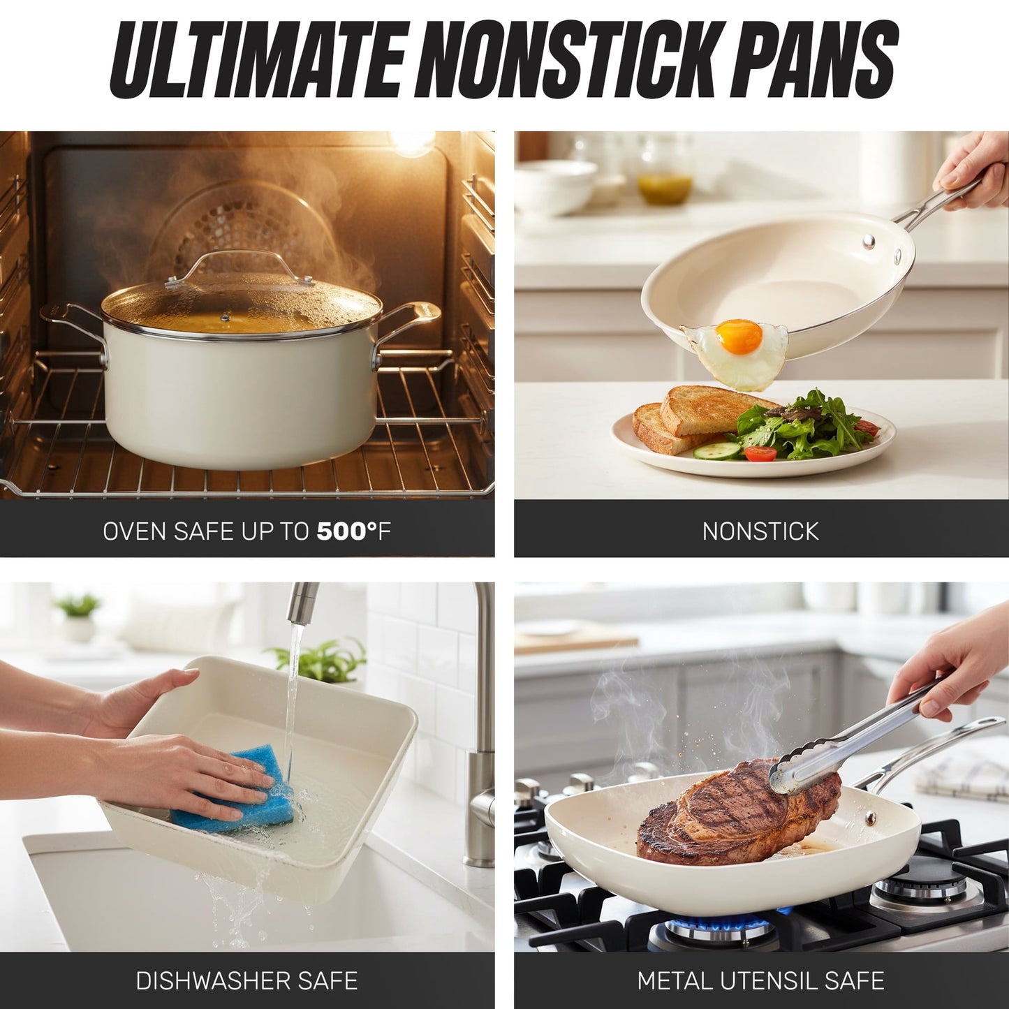 TRUE VALUE 20 Pc Ceramic Pots and Pans Set Non Stick, Ceramic Cookware Set with Bakeware, Pot and Pan Set with Utensils, Non Stick Pots and Pan Set, Oven & Dishwasher Safe, Cream