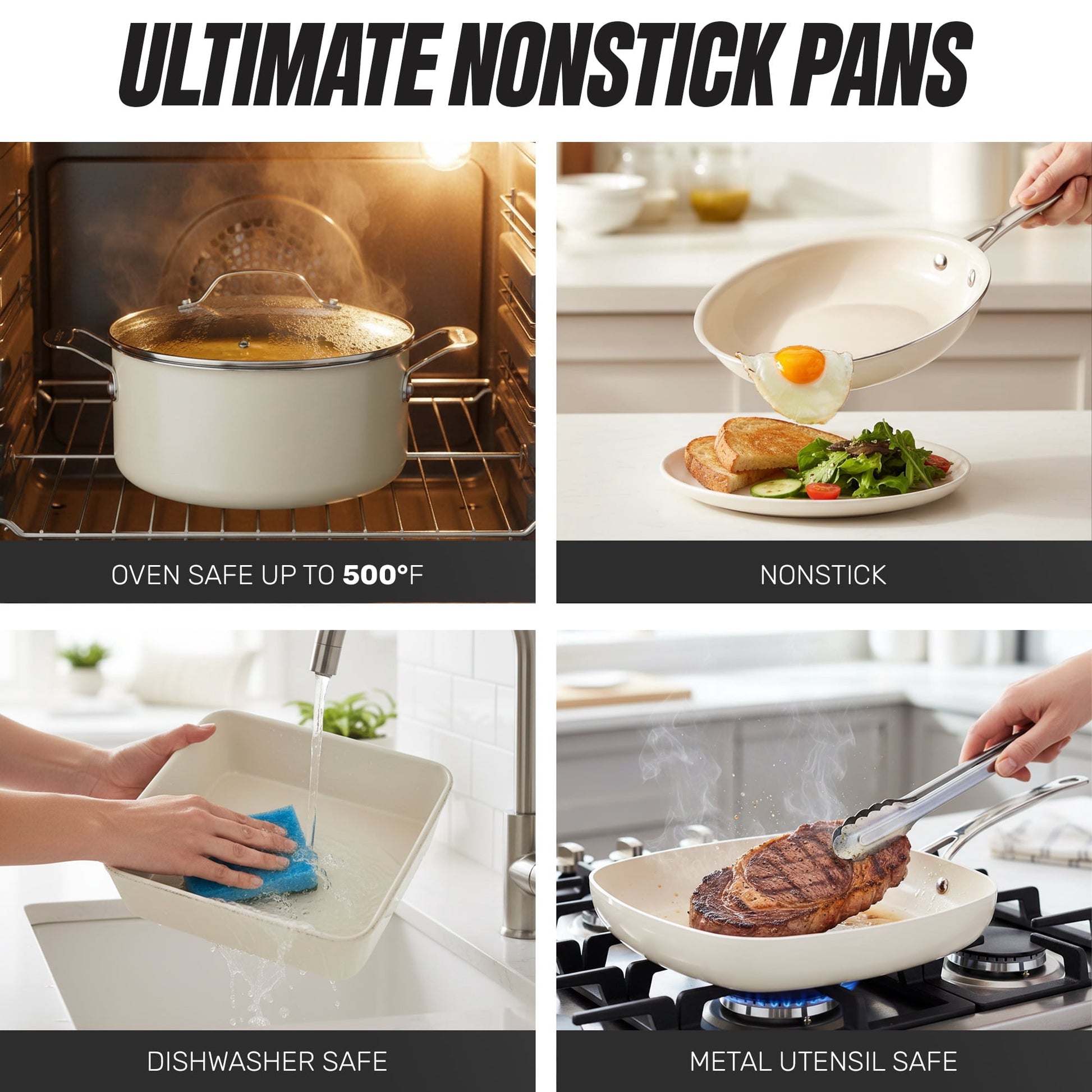 TRUE VALUE 20 Pc Ceramic Pots and Pans Set Non Stick, Ceramic Cookware Set with Bakeware, Pot and Pan Set with Utensils, Non Stick Pots and Pan Set, Oven & Dishwasher Safe, Cream