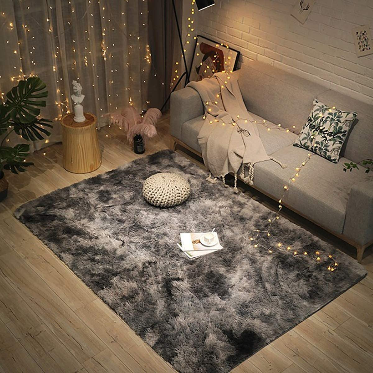 Soft Fluffy Bedroom Home Decor Floor Carpet, Dark Grey