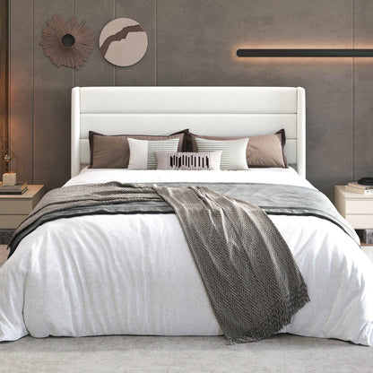 Queen Size Velvet Lift up Hydraulic Storage Bed Frame, Platform Bed with Upholstered Wingback Headboard, No Box Spring Needed, White