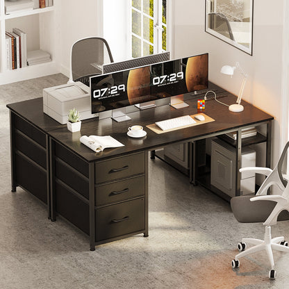 51 Inch Computer Desk with File Drawers & USB Power Outlets- Reversible Home Office Desk with Storage Shelves, Work from Home, Writing Table for Bedroom, Black