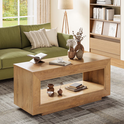 Lift Top Coffee Table with Storage, Wooden Convertible Coffee Table for Living Room, Center Table, Natural Wood