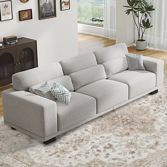 89" 3 Seater Sofa, Upholstered Couch with 3 Pillows and Removable Linen Cover, Deep Seat Sofa with Wide Armrests 
