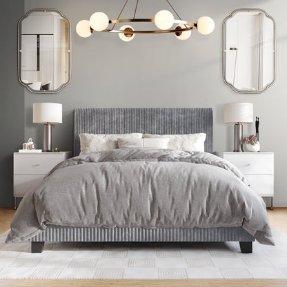 Chic Corduroy Velvet Upholstered Full Bed, Grey