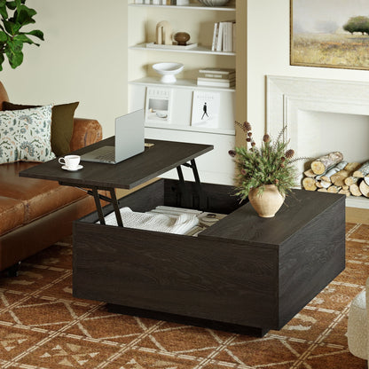 Lift Top Coffee Table with Storage, Square Coffee Table and Modern Farmhouse Center Table for Living Room, Espresso Black