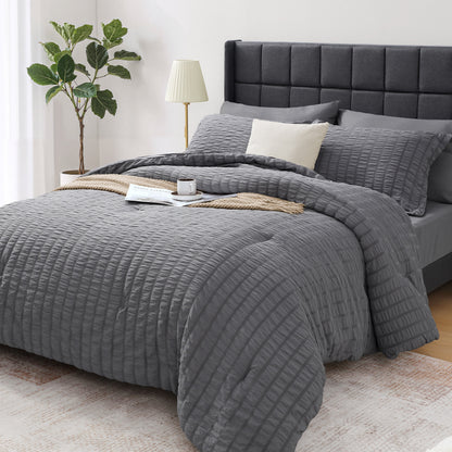 7 Piece Queen Comforter Set, Bed in a Bag with Sheets, Pillowcases & Shams, All Season Soft Bedding, Cozy and Lightweight, Machine Washable, Gray