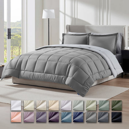 Queen Comforter Set, Bed in a Bag, 7 Pc Reversible Bedding Comforter Set with Sheets, Bedding Set, Gray