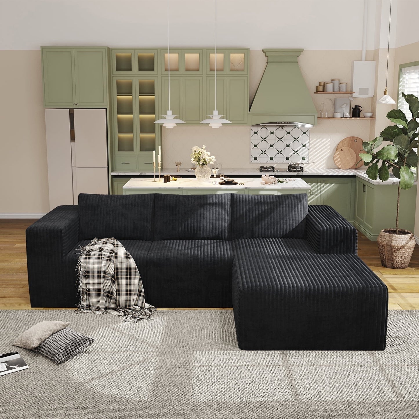 Modular Cloud Sofa - No Assembly Required, 94" Oversized L-Shaped Sectional with Chaise, Flannel Fabric Deep Seating Couch for Living Room