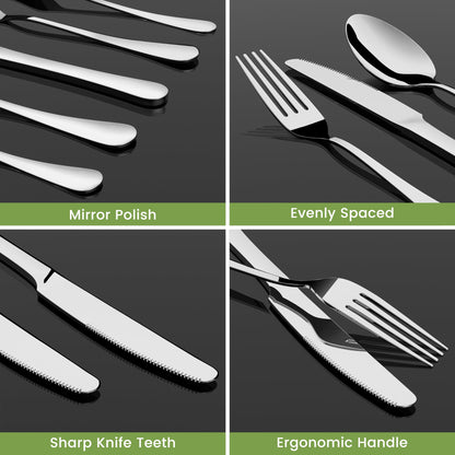 37-Piece Silverware Set with Organizer, Heavy Duty Stainless Steel Flatware Set Service for 6, Cutlery Set with Steak Knives, Mirror Polished, Dishwasher Safe, Silver