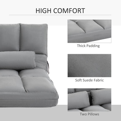 Folding Upholstered Couch Bed Gray Convertible Floor Sofa Chair Metal Frame Pillows