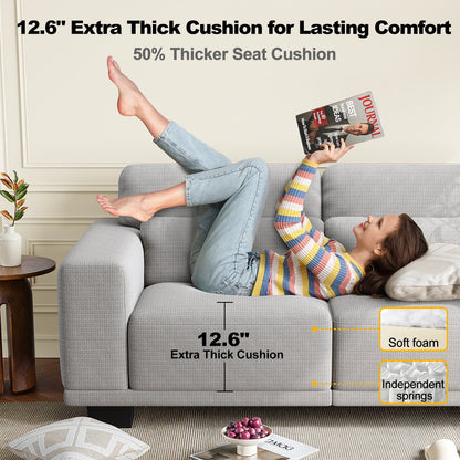 89" 3 Seater Sofa, Upholstered Couch with 3 Pillows and Removable Linen Cover, Deep Seat Sofa with Wide Armrests 