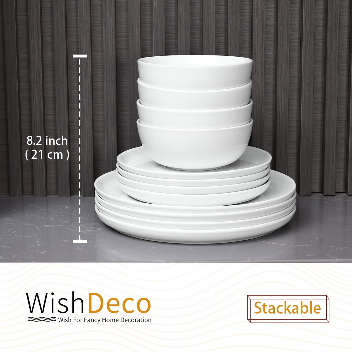 Plates and Bowls Sets, 12 Pieces Dinnerware Sets, Ceramic Dishes Set for 4, White Kitchen Dishware Set, Microwave and Dishwasher Safe