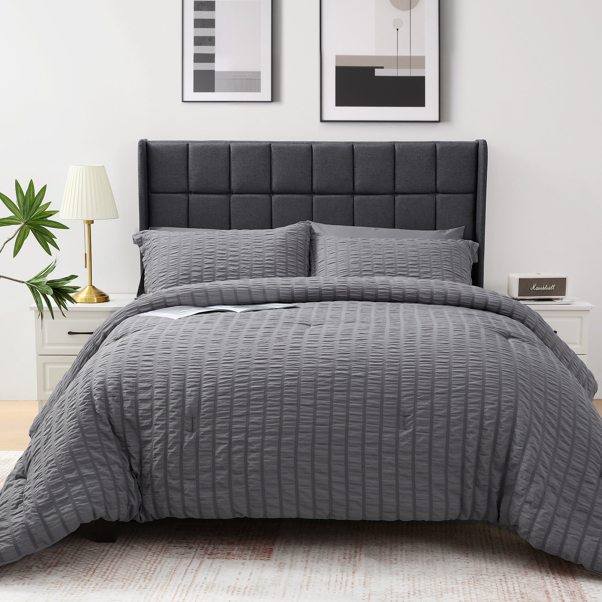 7 Piece Queen Comforter Set, Bed in a Bag with Sheets, Pillowcases & Shams, All Season Soft Bedding, Cozy and Lightweight, Machine Washable, Gray