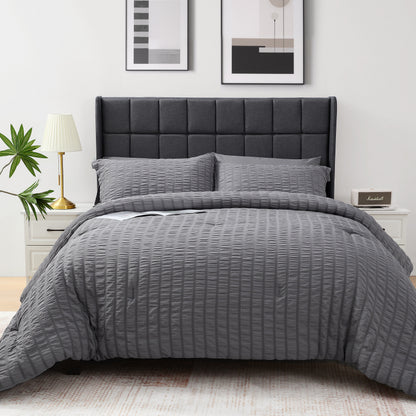 7 Piece Queen Comforter Set, Bed in a Bag with Sheets, Pillowcases & Shams, All Season Soft Bedding, Cozy and Lightweight, Machine Washable, Gray