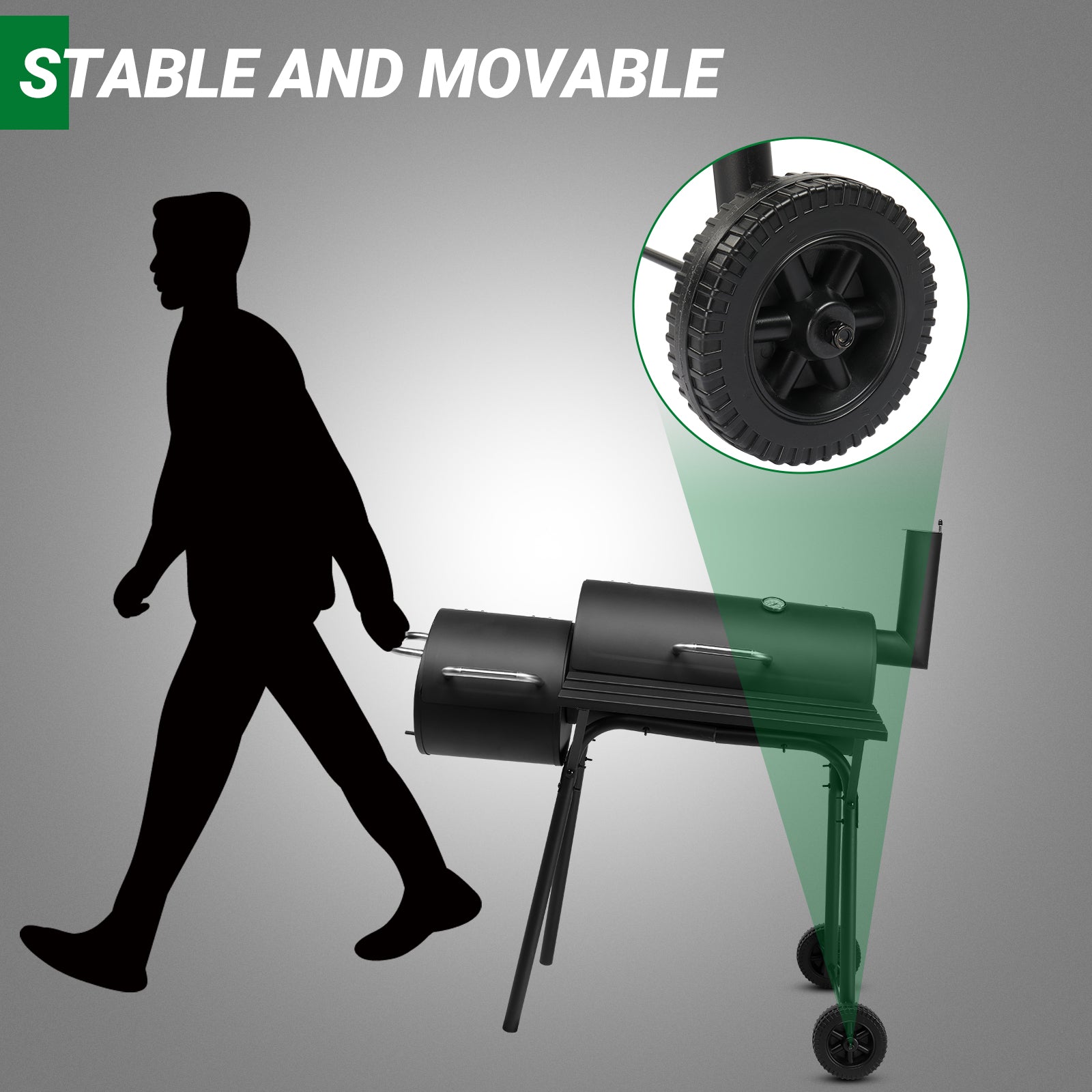 Black Double Cylinder, Wheeled, Smoked, Charcoal Grill 111X54X93Cm