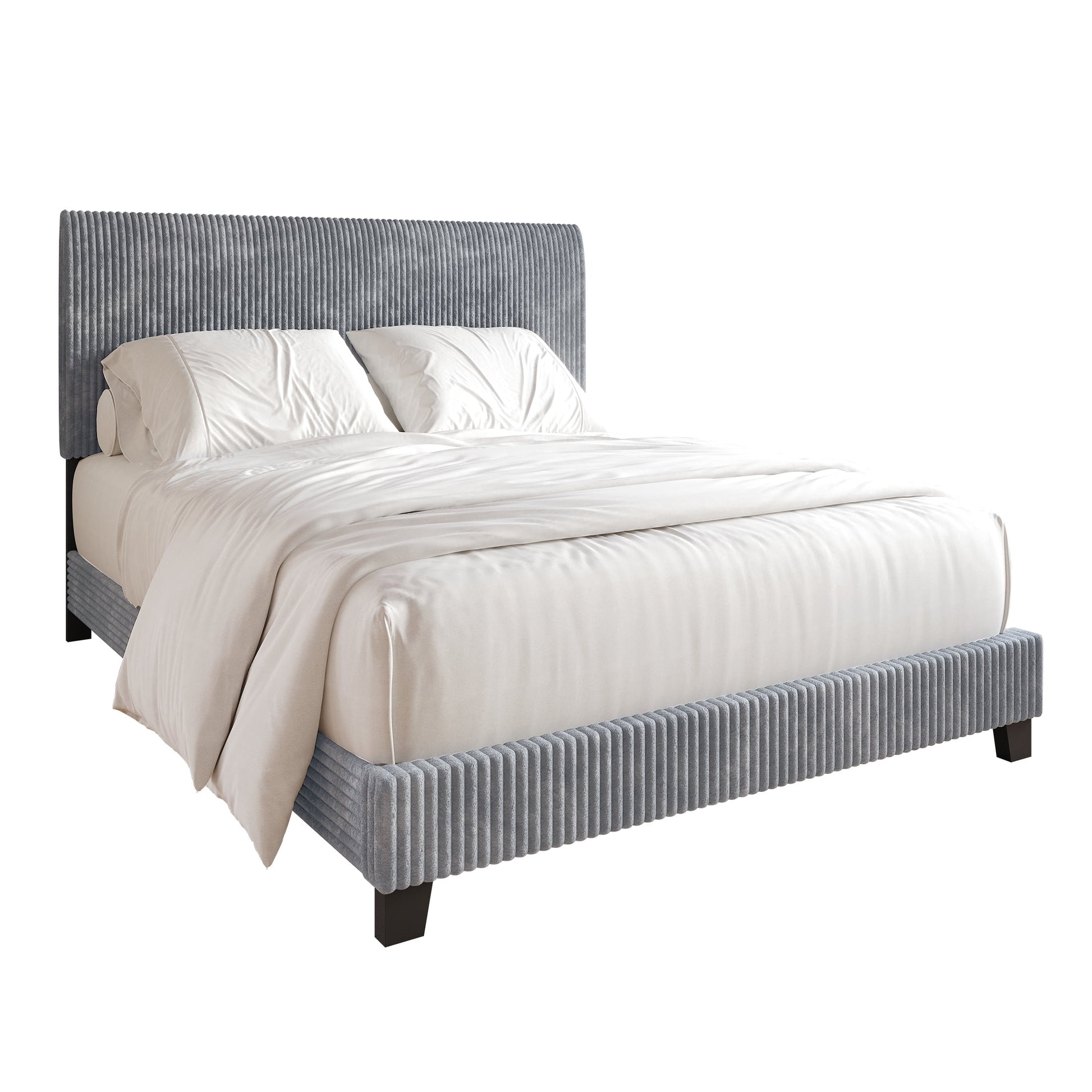 Chic Corduroy Velvet Upholstered Full Bed, Grey