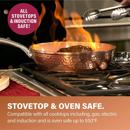Hammered 20 Pc Ceramic Cookware Set Nonstick, Induction Pots and Pans Set, Non Toxic Cookware Sets, Oven & Dishwasher Safe, Copper