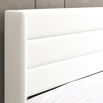 Queen Size Velvet Lift up Hydraulic Storage Bed Frame, Platform Bed with Upholstered Wingback Headboard, No Box Spring Needed, White