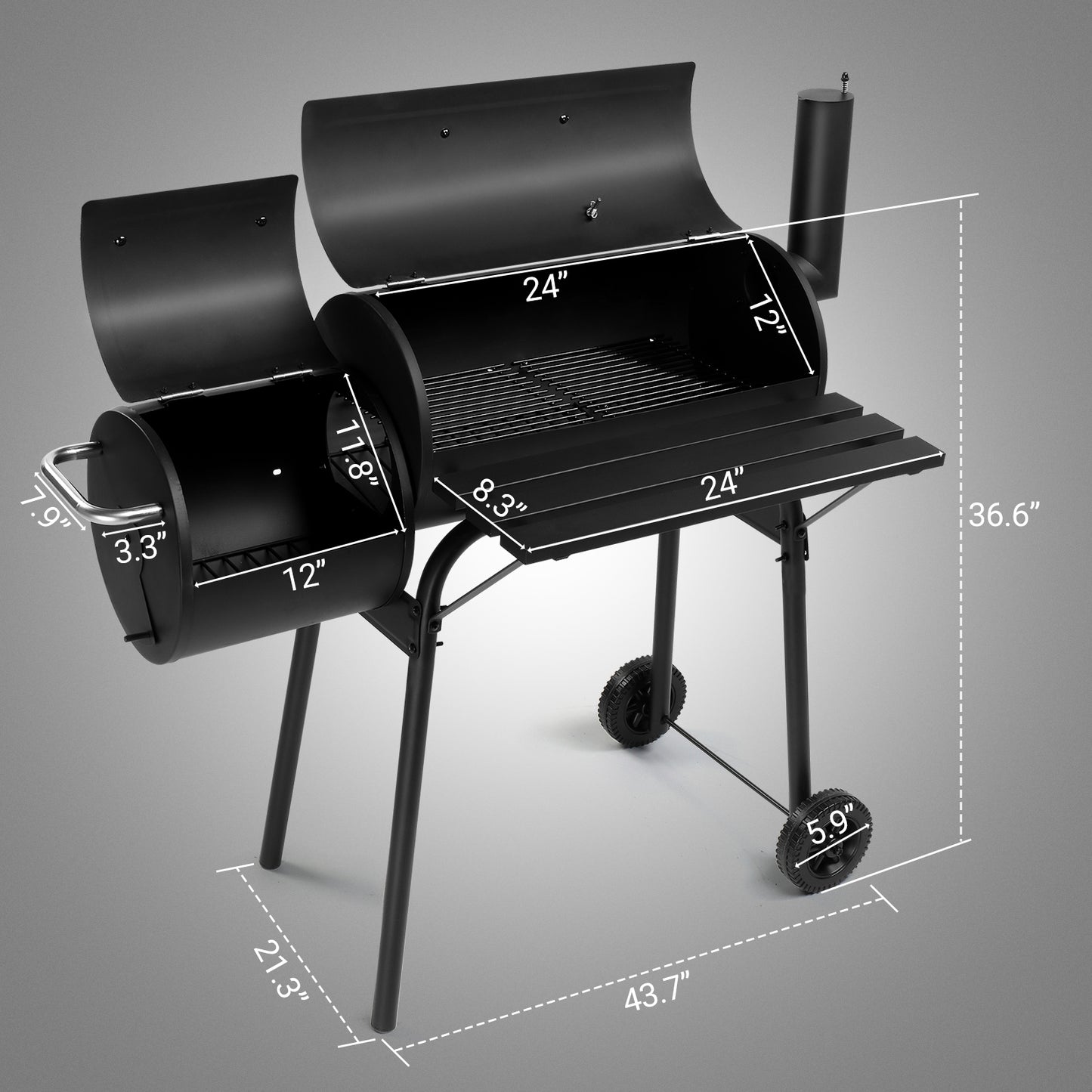  Black Double Cylinder, Wheeled, Smoked, Charcoal Grill 111X54X93Cm