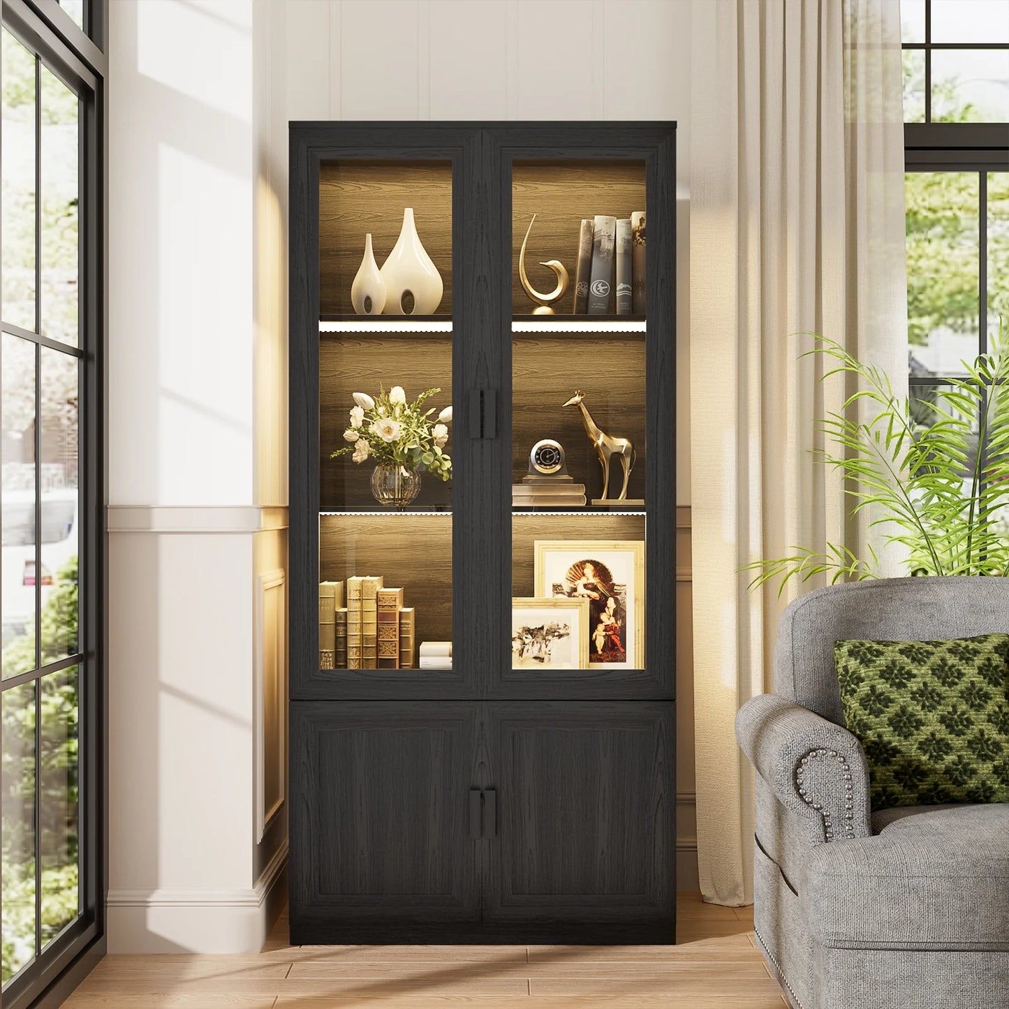 Bookshelf Perfect for Trophy & Storage Solution for Living Room, Bedroom, or Kitchen in Black