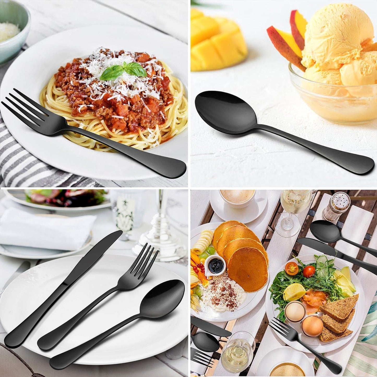 45 Pieces Black Silverware Set with Serving Utensils, Stainless Steel Modern Flatware Cutlery Set for 8, Eating Utensils Tableware Include Forks Knives Spoons, Mirror Polished