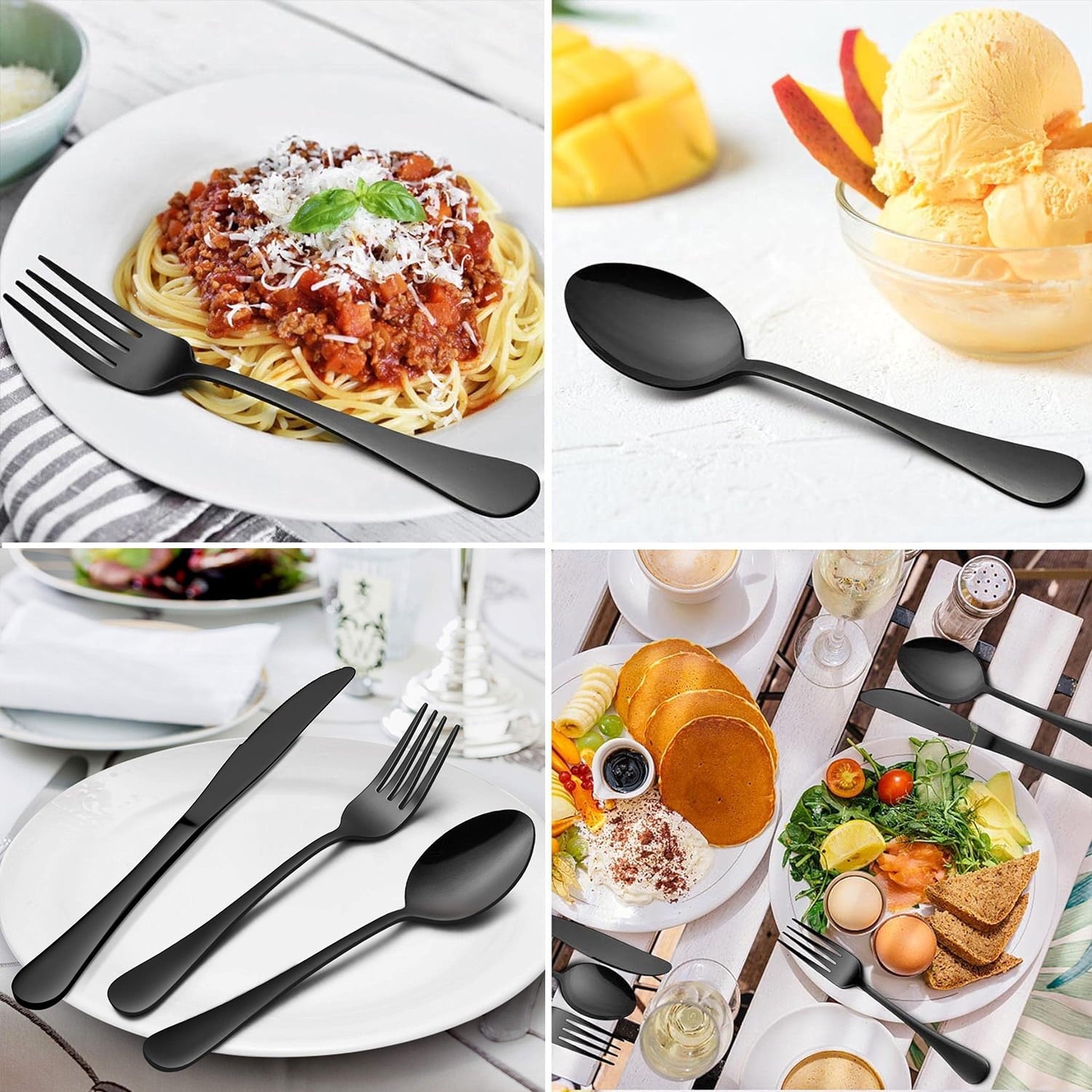 45 Pieces Black Silverware Set with Serving Utensils, Stainless Steel Modern Flatware Cutlery Set for 8, Eating Utensils Tableware Include Forks Knives Spoons, Mirror Polished
