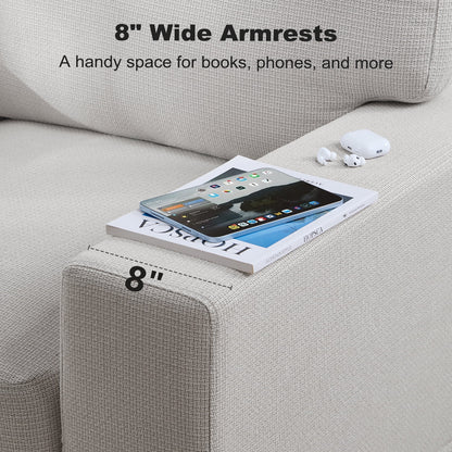 89" 3 Seater Sofa, Upholstered Couch with 3 Pillows and Removable Linen Cover, Deep Seat Sofa with Wide Armrests 
