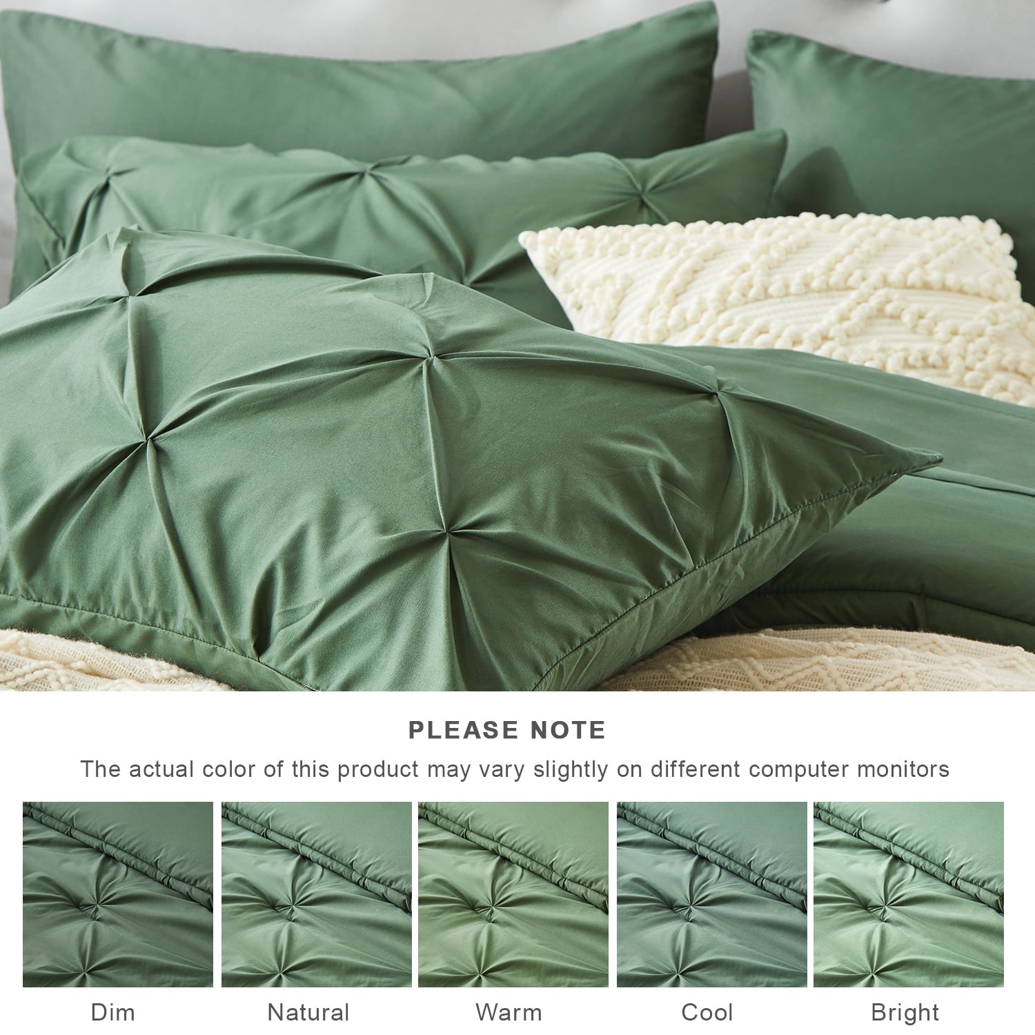 Queen Size Comforter Set,7 Pieces Dark Green Bedding Sets for All Season Bed in a Bag with Comforter ,Flat Sheet ,Fitted Sheet ,Pillowcases & Shams
