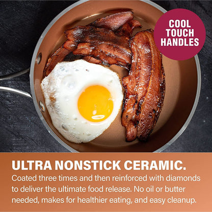 Hammered 20 Pc Ceramic Cookware Set Nonstick, Induction Pots and Pans Set, Non Toxic Cookware Sets, Oven & Dishwasher Safe, Copper