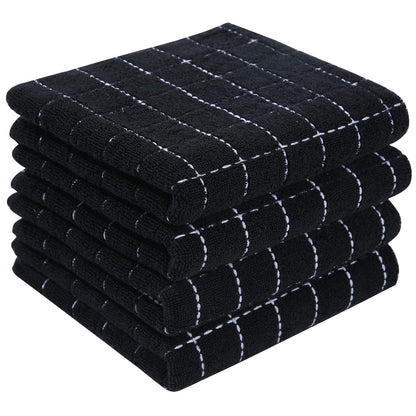 100% Cotton Terry Kitchen Towels(Black, 13 X 28 Inches), Checkered Designed, Soft and Super Absorbent Dish Towels, 4 Pack