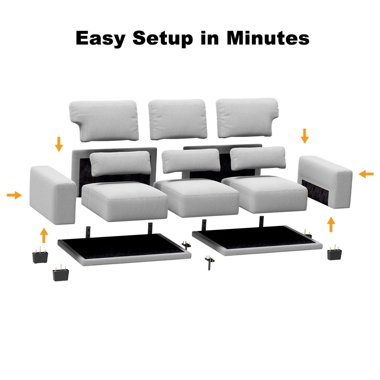 89" 3 Seater Sofa, Upholstered Couch with 3 Pillows and Removable Linen Cover, Deep Seat Sofa with Wide Armrests 