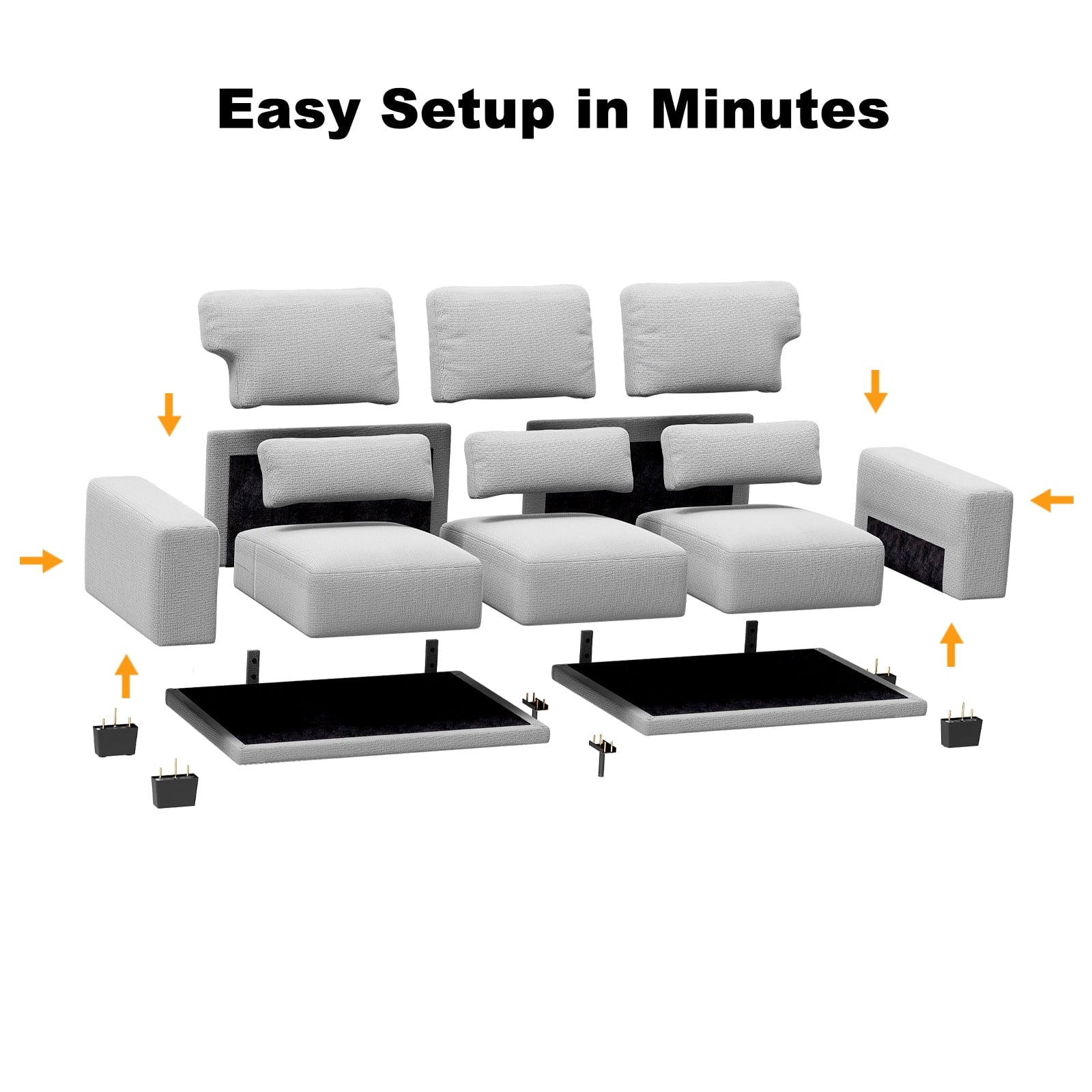 89" 3 Seater Sofa, Upholstered Couch with 3 Pillows and Removable Linen Cover, Deep Seat Sofa with Wide Armrests 