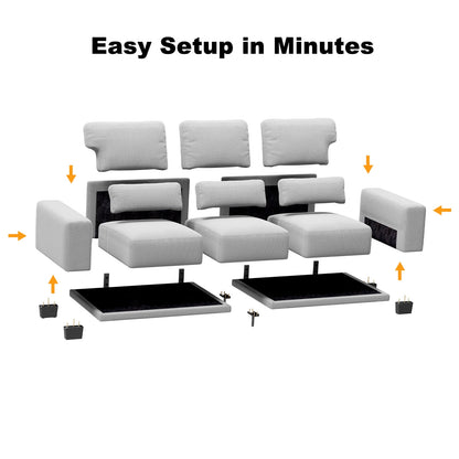 89" 3 Seater Sofa, Upholstered Couch with 3 Pillows and Removable Linen Cover, Deep Seat Sofa with Wide Armrests 
