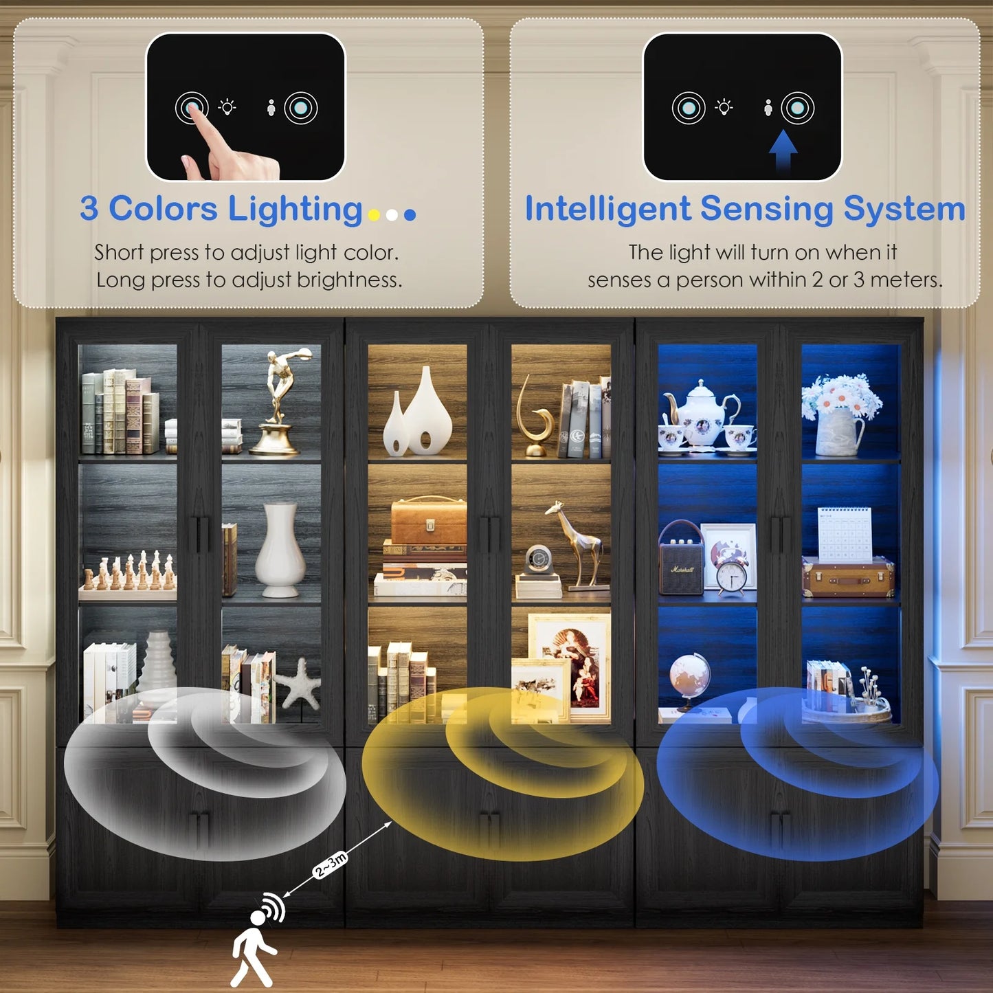 Bookshelf Perfect for Trophy & Storage Solution for Living Room, Bedroom, or Kitchen in Black