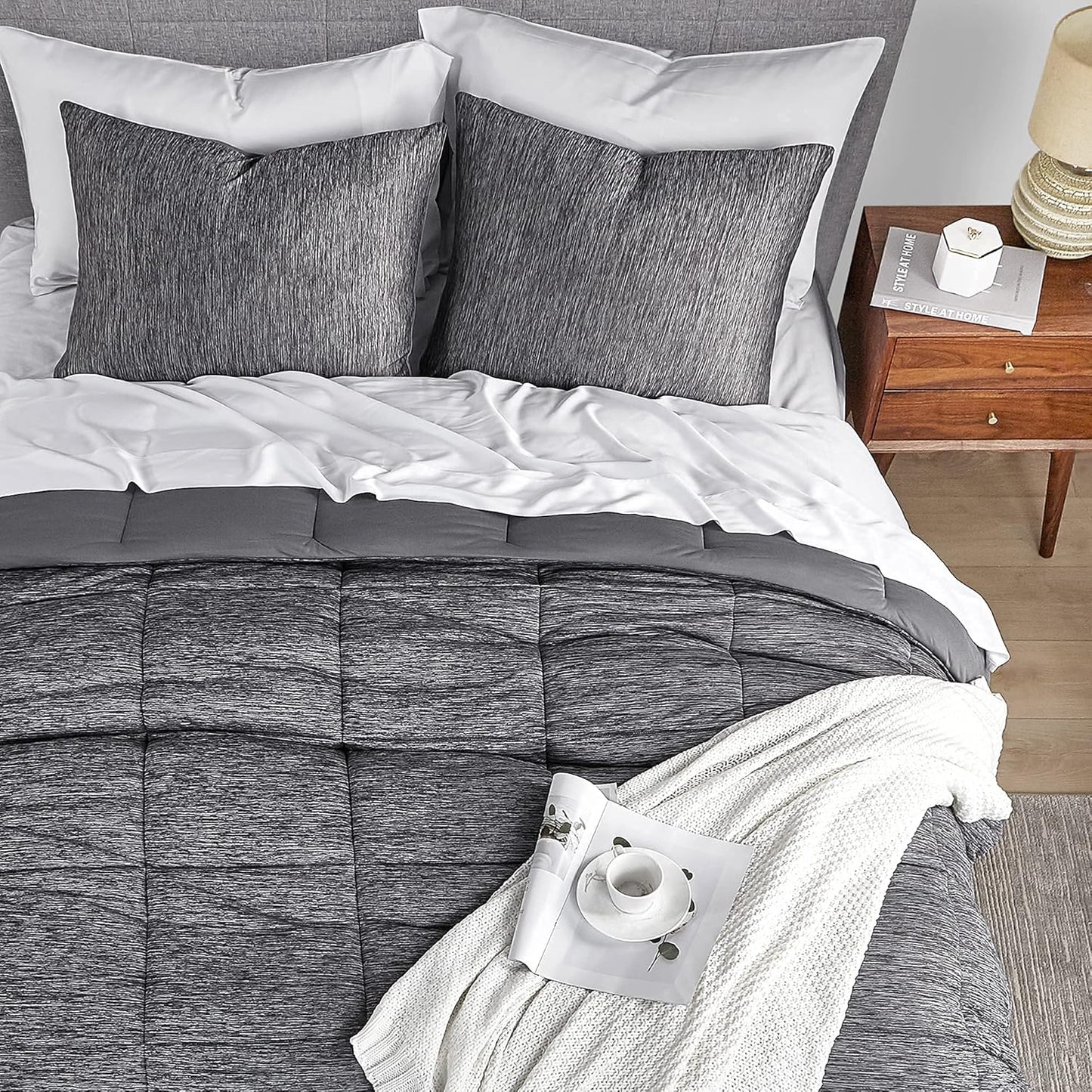 Grey King Comforter Set, 3 Pieces Reversible Cooling & Breathable, Alternative Bedding Comforter Set (106"X90")