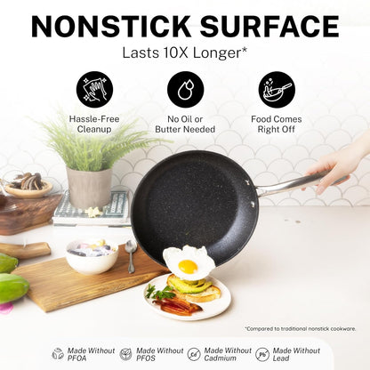 20 Pc Complete Pots and Pans Set Non Stick, Pot and Pan Set Cookware Set with Deep Frying Pan and Bakeware, Non Stick Pots and Pan Set with Utensils, Oven/Dishwasher Safe, Black