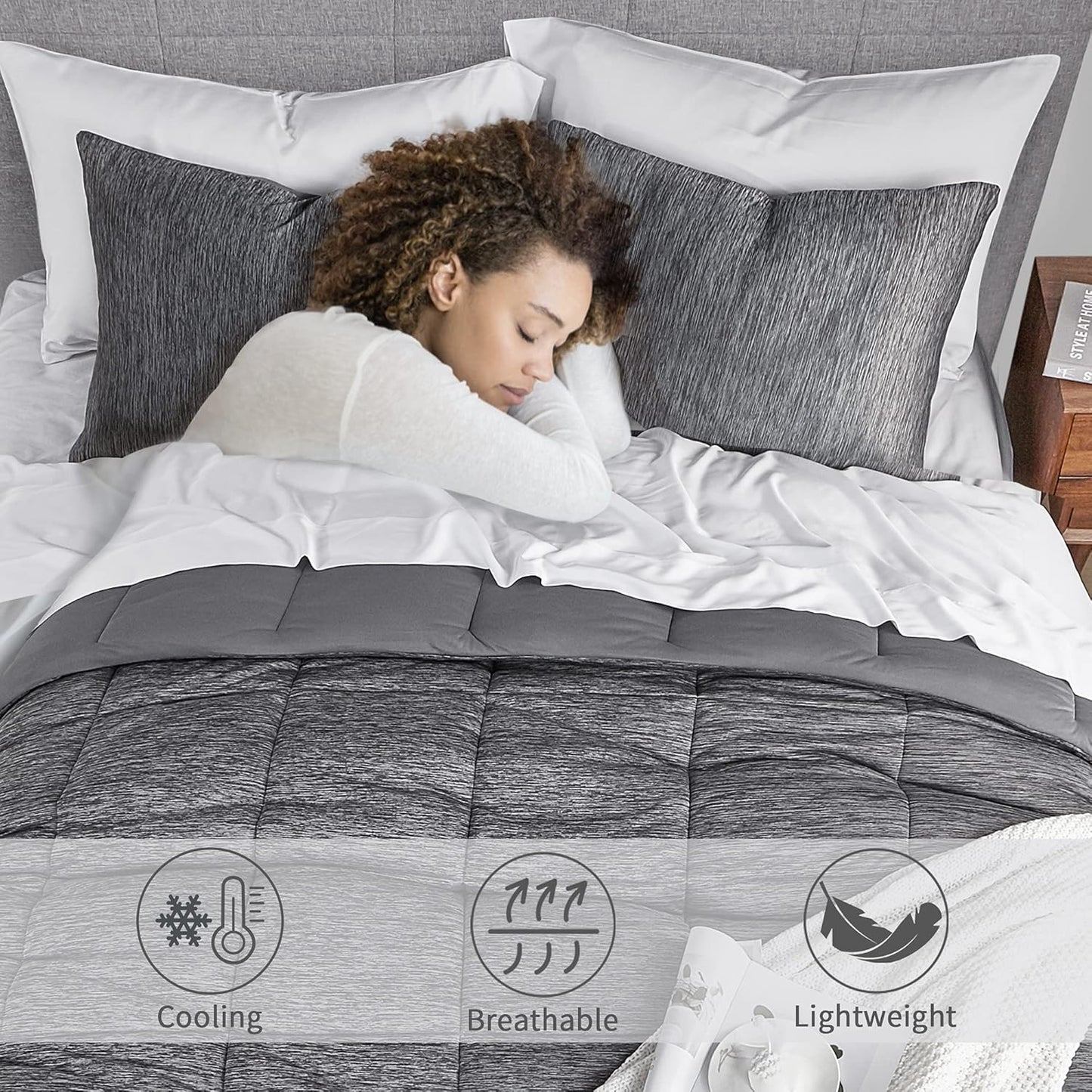 Grey King Comforter Set, 3 Pieces Reversible Cooling & Breathable, Alternative Bedding Comforter Set (106"X90")